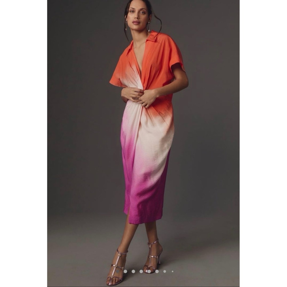 Anthropologie Orange Cream Purple Ombre Midi Dress - Picture 9 of 12